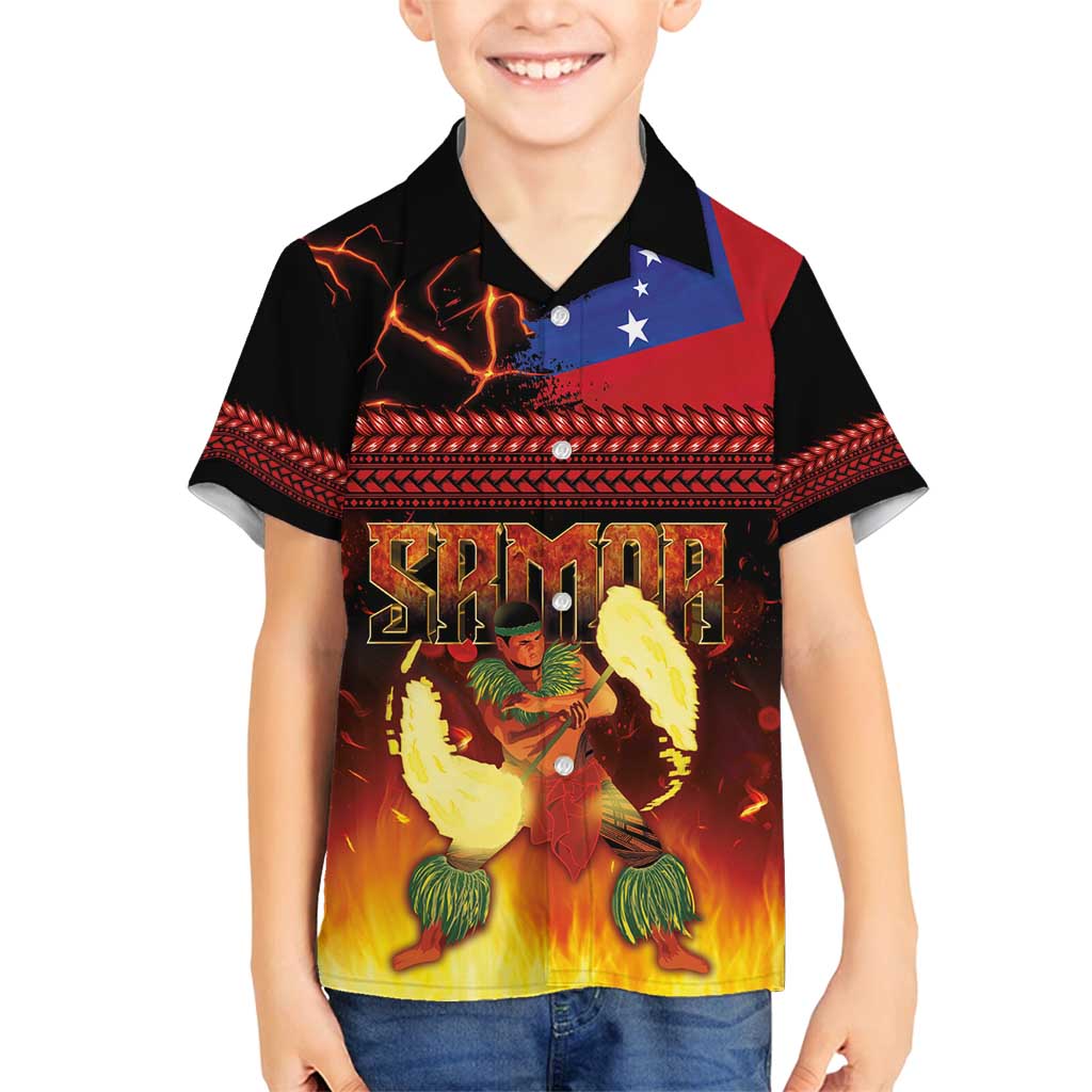 Samoan Siva Afi Family Matching Summer Maxi Dress and Hawaiian Shirt Tribal Performers of Samoan Fire Knife Dancing LT03 Son's Shirt Black - Polynesian Pride