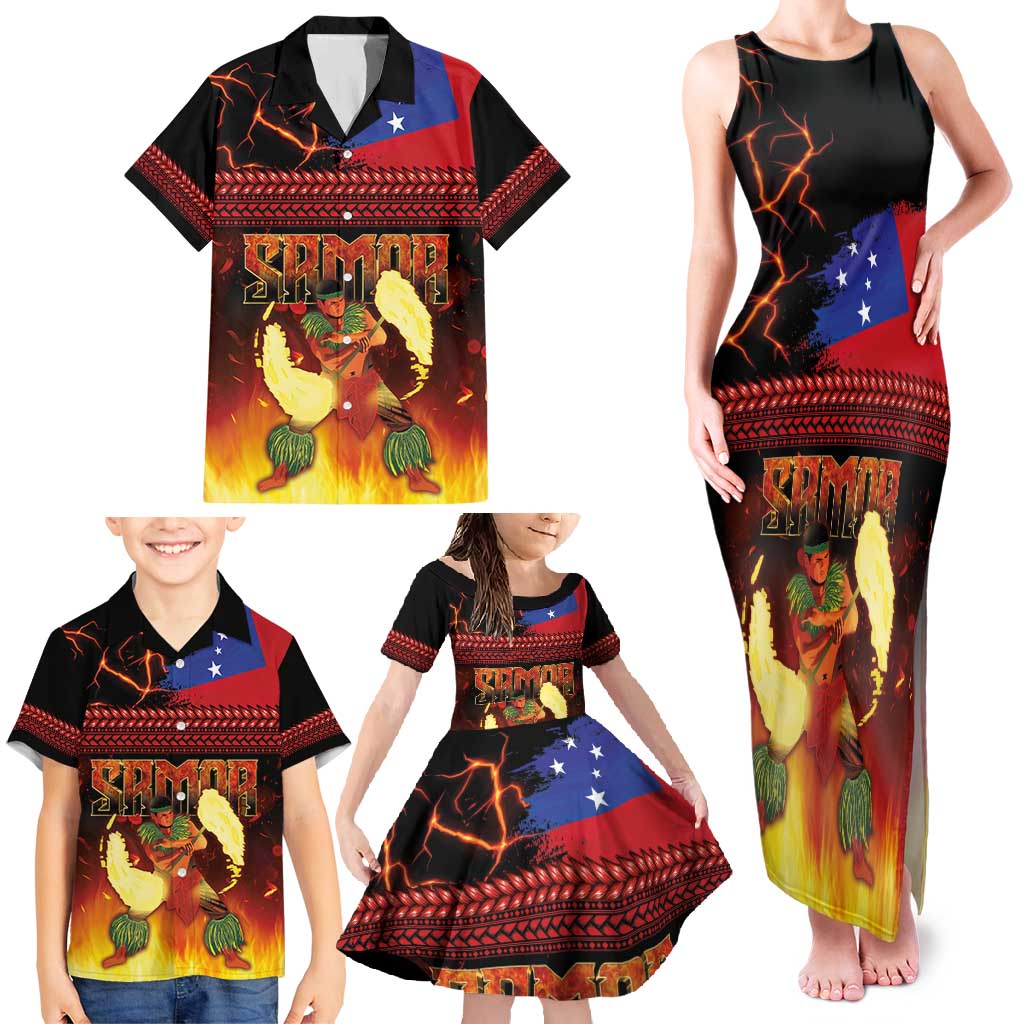 Samoan Siva Afi Family Matching Tank Maxi Dress and Hawaiian Shirt Tribal Performers of Samoan Fire Knife Dancing LT03 - Polynesian Pride