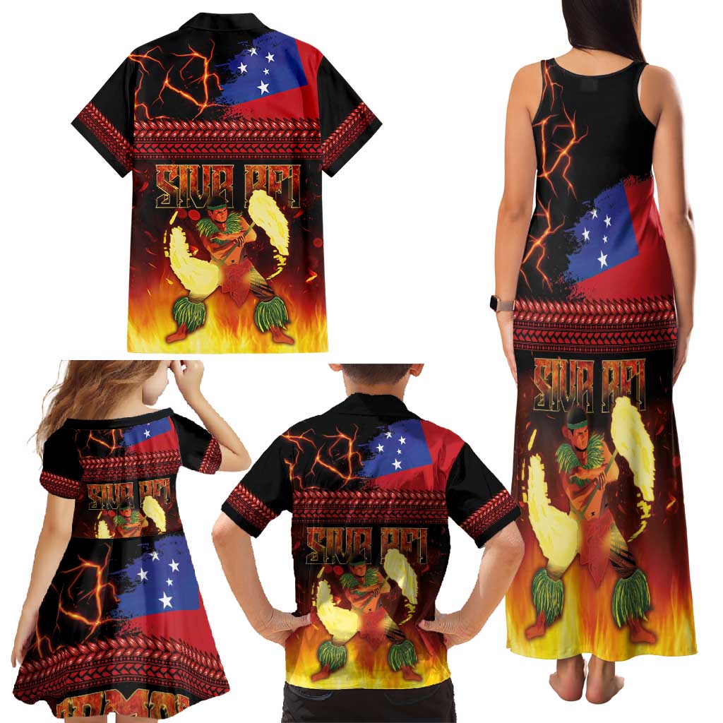 Samoan Siva Afi Family Matching Tank Maxi Dress and Hawaiian Shirt Tribal Performers of Samoan Fire Knife Dancing LT03 - Polynesian Pride