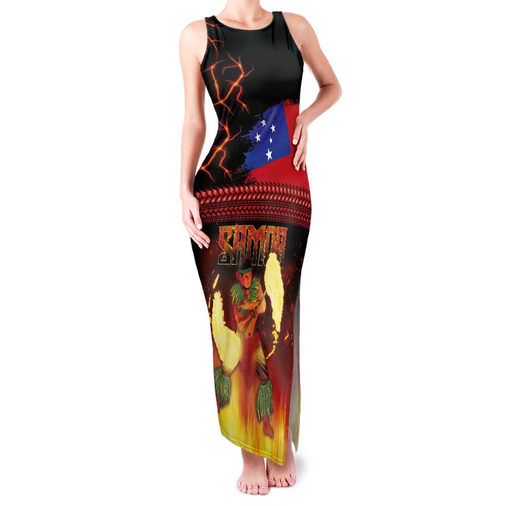 Samoan Siva Afi Family Matching Tank Maxi Dress and Hawaiian Shirt Tribal Performers of Samoan Fire Knife Dancing LT03 Mom's Dress Black - Polynesian Pride