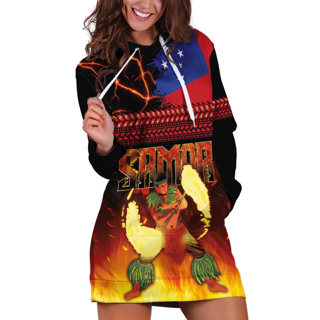 Samoan Siva Afi Hoodie Dress Tribal Performers of Samoan Fire Knife Dancing LT03 Black - Polynesian Pride