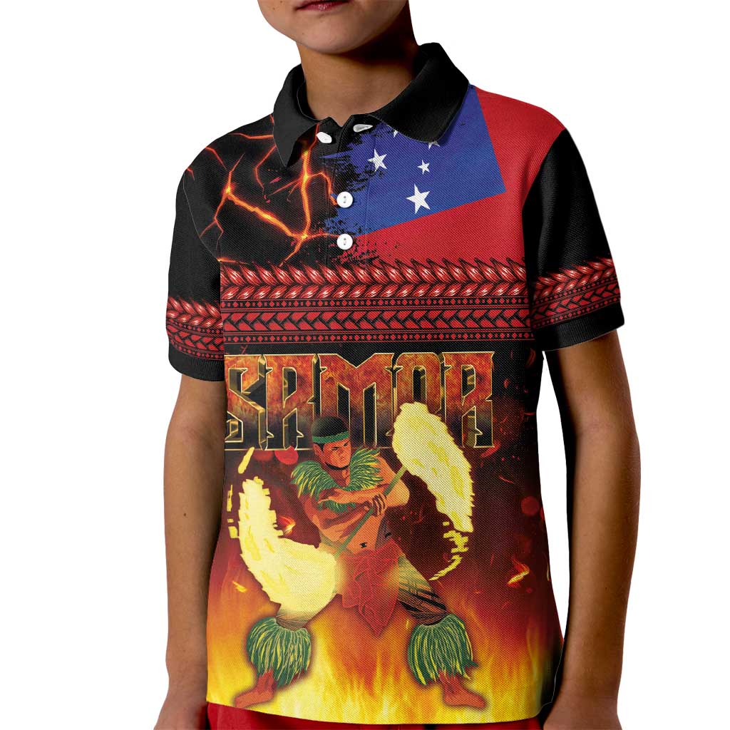 Samoan Siva Afi Kid Polo Shirt Tribal Performers of Samoan Fire Knife Dancing LT03 Kid Black - Polynesian Pride