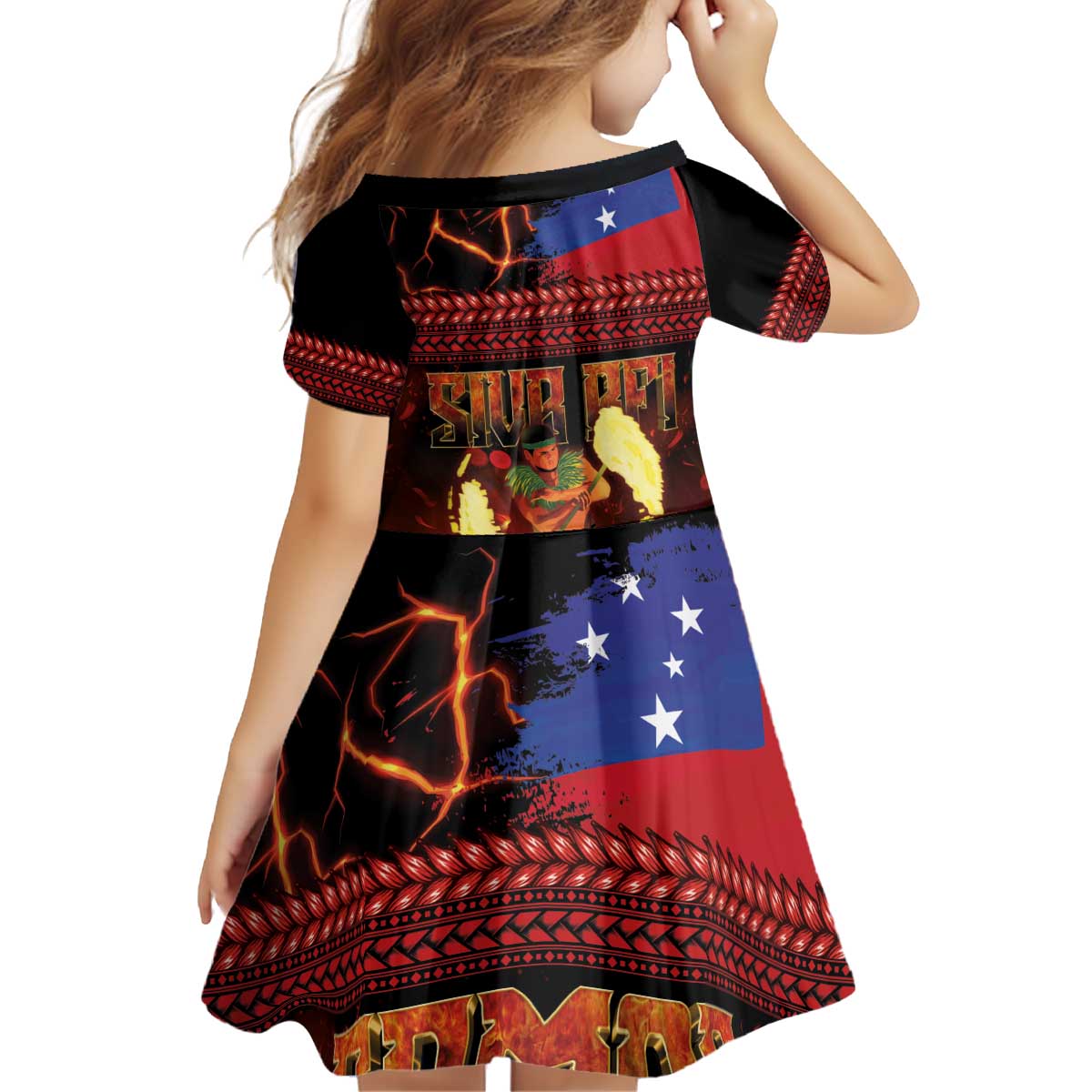 Samoan Siva Afi Kid Short Sleeve Dress Tribal Performers of Samoan Fire Knife Dancing LT03 - Polynesian Pride
