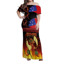 Samoan Siva Afi Off Shoulder Maxi Dress Tribal Performers of Samoan Fire Knife Dancing LT03 Women Black - Polynesian Pride