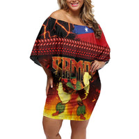 Samoan Siva Afi Off Shoulder Short Dress Tribal Performers of Samoan Fire Knife Dancing LT03 Women Black - Polynesian Pride