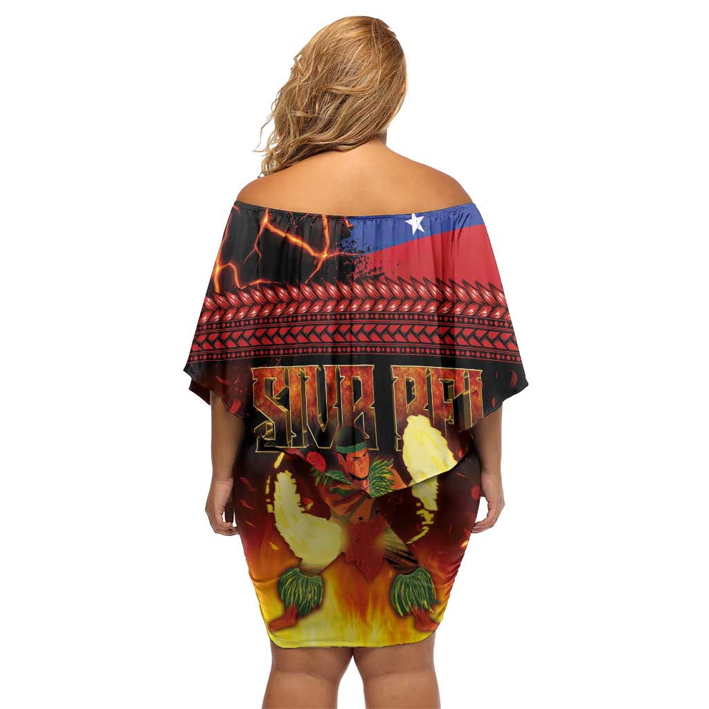 Samoan Siva Afi Off Shoulder Short Dress Tribal Performers of Samoan Fire Knife Dancing LT03 - Polynesian Pride