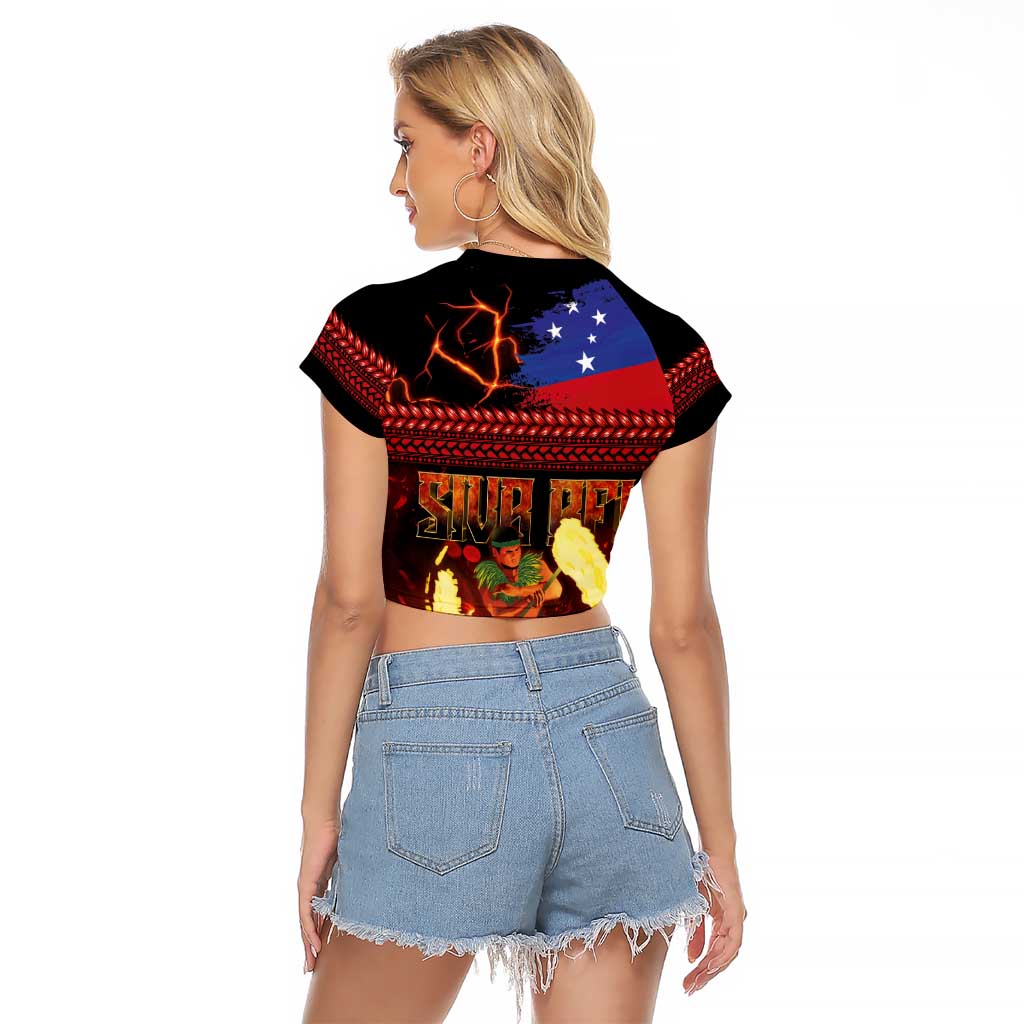 Samoan Siva Afi Raglan Cropped T Shirt Tribal Performers of Samoan Fire Knife Dancing LT03 - Polynesian Pride