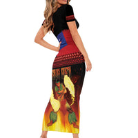 Samoan Siva Afi Short Sleeve Bodycon Dress Tribal Performers of Samoan Fire Knife Dancing LT03 - Polynesian Pride