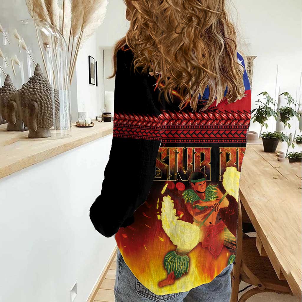 Samoan Siva Afi Women Casual Shirt Tribal Performers of Samoan Fire Knife Dancing LT03 - Polynesian Pride
