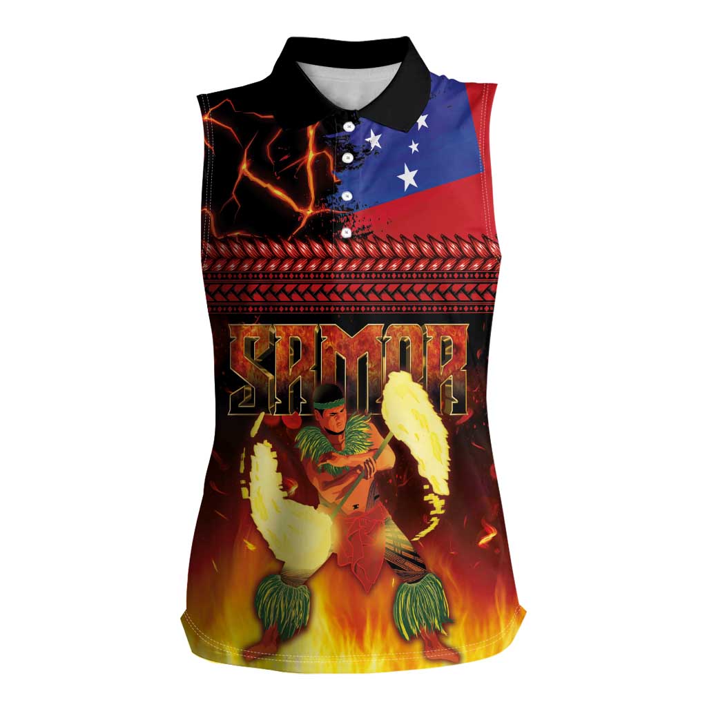 Samoan Siva Afi Women Sleeveless Polo Shirt Tribal Performers of Samoan Fire Knife Dancing LT03 Female Black - Polynesian Pride