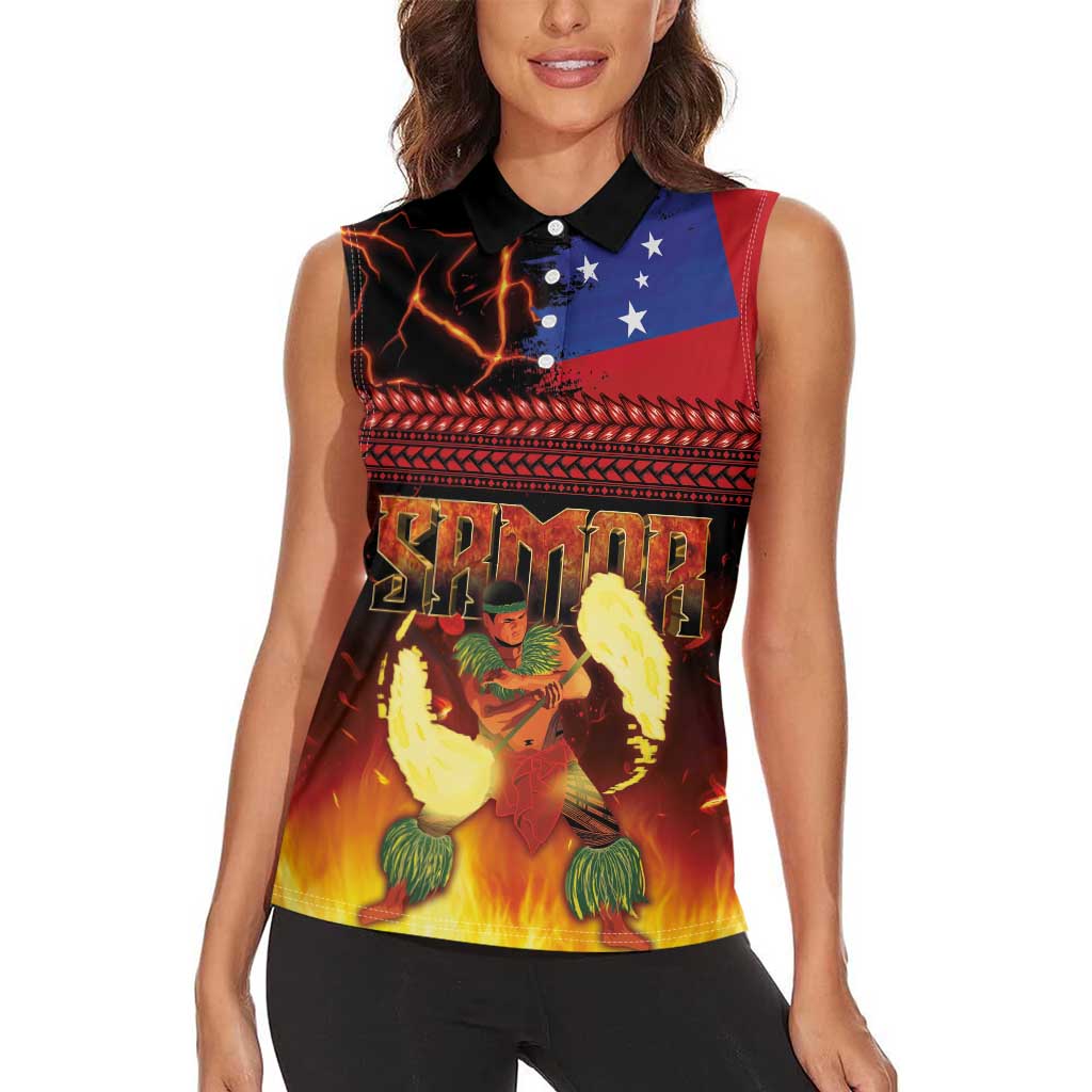 Samoan Siva Afi Women Sleeveless Polo Shirt Tribal Performers of Samoan Fire Knife Dancing LT03 - Polynesian Pride