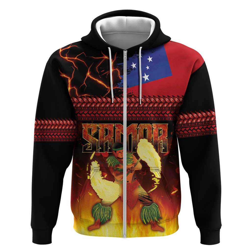 Samoan Siva Afi Zip Hoodie Tribal Performers of Samoan Fire Knife Dancing LT03 Zip Hoodie Black - Polynesian Pride