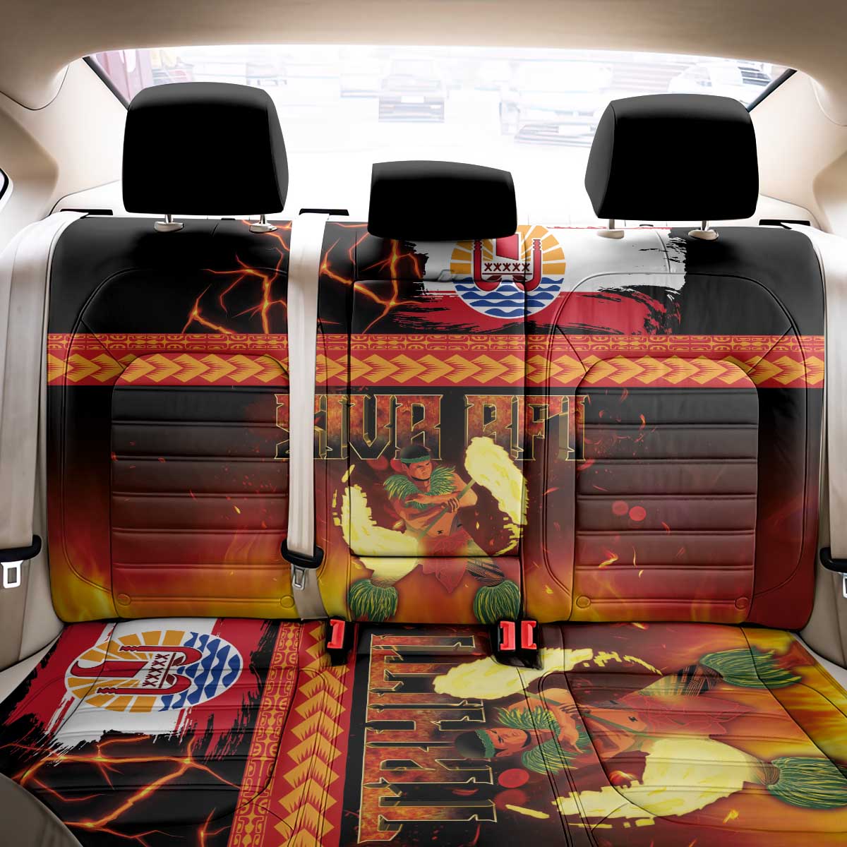 Tahitian Siva Afi Back Car Seat Cover Tribal Performers of Tahitian Fire Knife Dancing LT03 - Polynesian Pride