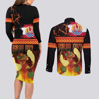 Tahitian Siva Afi Couples Matching Long Sleeve Bodycon Dress and Long Sleeve Button Shirt Tribal Performers of Tahitian Fire Knife Dancing LT03 - Polynesian Pride