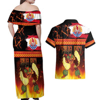 Tahitian Siva Afi Couples Matching Off Shoulder Maxi Dress and Hawaiian Shirt Tribal Performers of Tahitian Fire Knife Dancing LT03 - Polynesian Pride