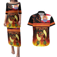 Tahitian Siva Afi Couples Matching Puletasi and Hawaiian Shirt Tribal Performers of Tahitian Fire Knife Dancing LT03 Black - Polynesian Pride