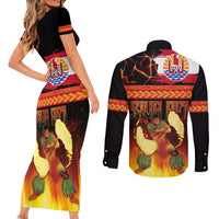 Tahitian Siva Afi Couples Matching Short Sleeve Bodycon Dress and Long Sleeve Button Shirt Tribal Performers of Tahitian Fire Knife Dancing LT03 - Polynesian Pride