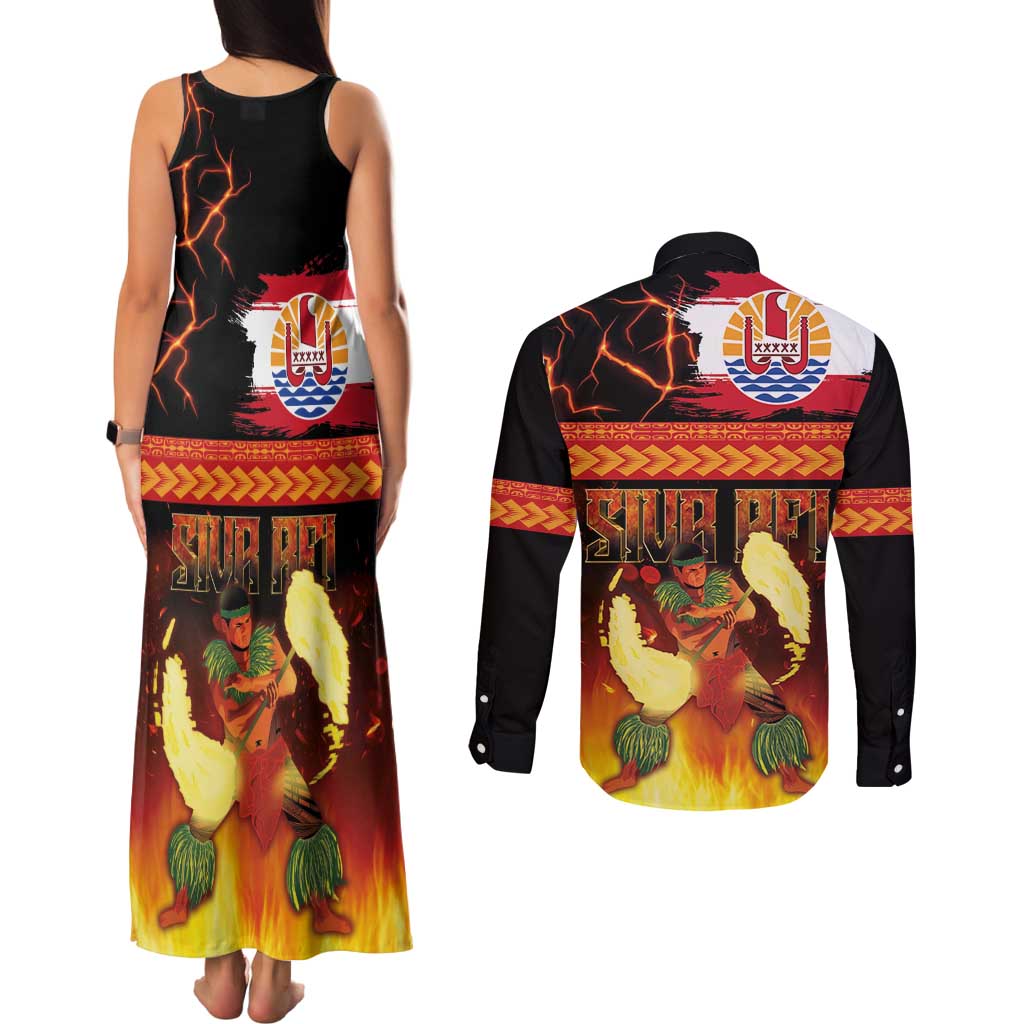 Tahitian Siva Afi Couples Matching Tank Maxi Dress and Long Sleeve Button Shirt Tribal Performers of Tahitian Fire Knife Dancing LT03 - Polynesian Pride