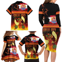 Tahitian Siva Afi Family Matching Long Sleeve Bodycon Dress and Hawaiian Shirt Tribal Performers of Tahitian Fire Knife Dancing LT03 - Polynesian Pride