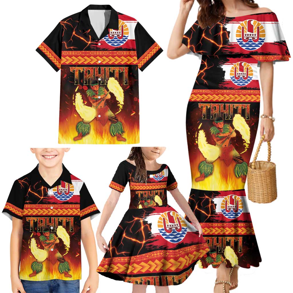 Tahitian Siva Afi Family Matching Mermaid Dress and Hawaiian Shirt Tribal Performers of Tahitian Fire Knife Dancing LT03 - Polynesian Pride