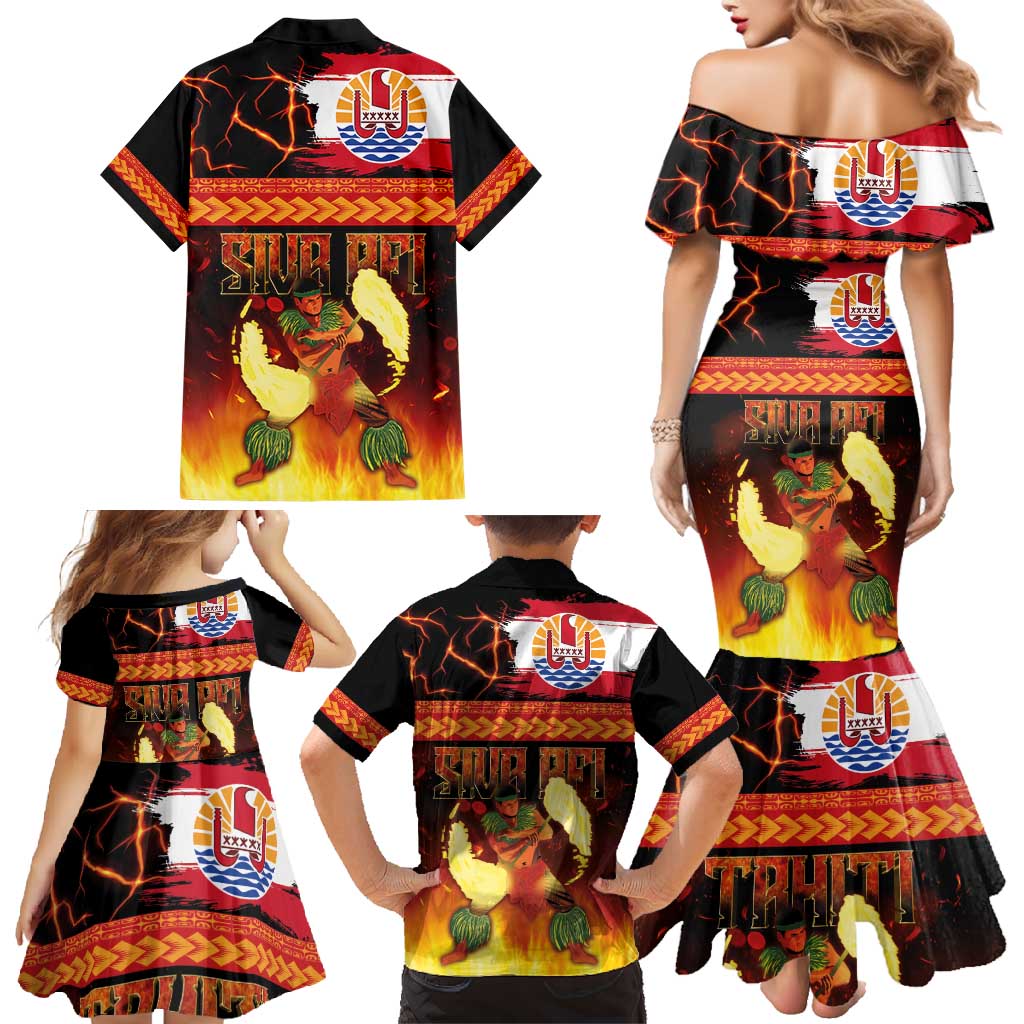 Tahitian Siva Afi Family Matching Mermaid Dress and Hawaiian Shirt Tribal Performers of Tahitian Fire Knife Dancing LT03 - Polynesian Pride