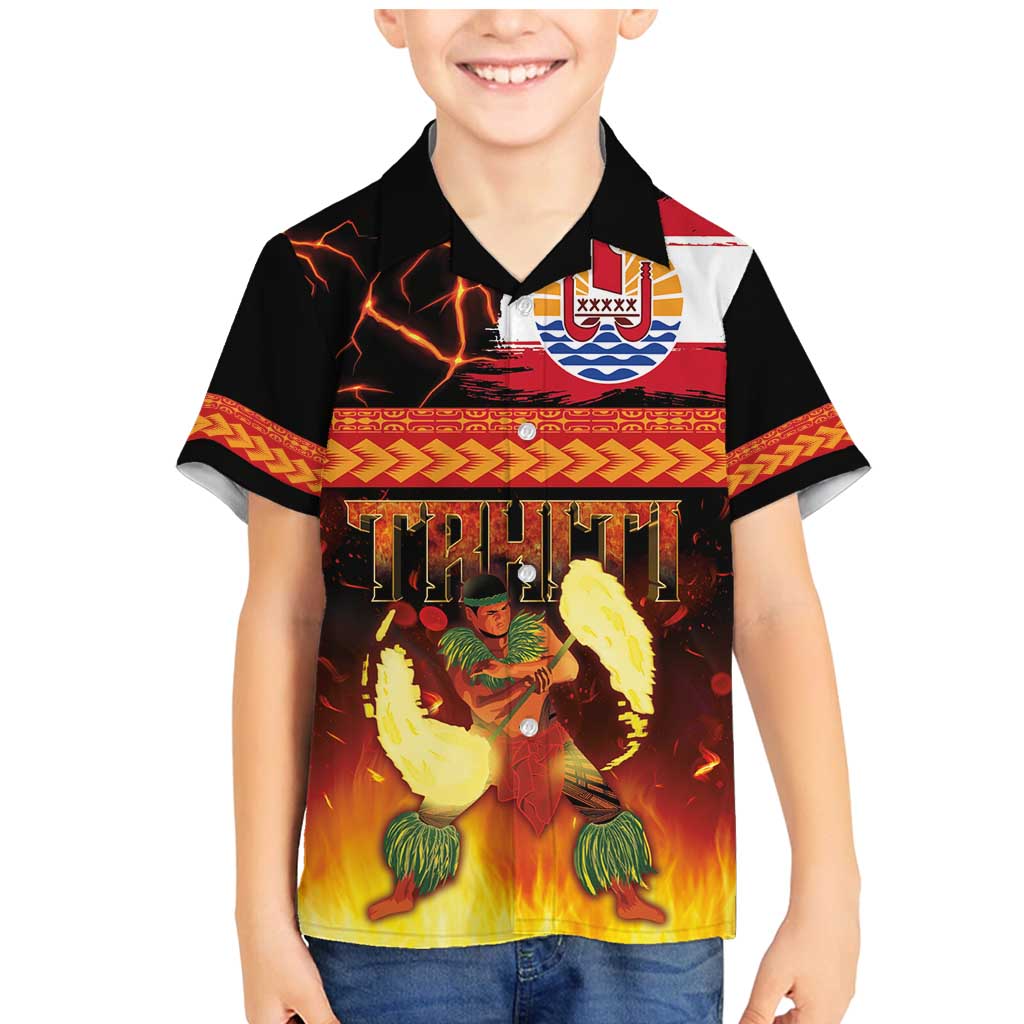 Tahitian Siva Afi Family Matching Mermaid Dress and Hawaiian Shirt Tribal Performers of Tahitian Fire Knife Dancing LT03 Son's Shirt Black - Polynesian Pride