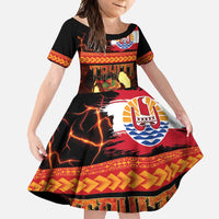 Tahitian Siva Afi Family Matching Off Shoulder Maxi Dress and Hawaiian Shirt Tribal Performers of Tahitian Fire Knife Dancing LT03 Daughter's Dress Black - Polynesian Pride
