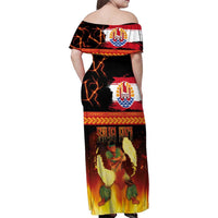 Tahitian Siva Afi Family Matching Off Shoulder Maxi Dress and Hawaiian Shirt Tribal Performers of Tahitian Fire Knife Dancing LT03 - Polynesian Pride
