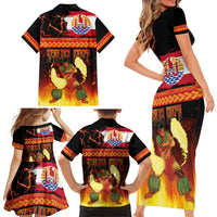 Tahitian Siva Afi Family Matching Short Sleeve Bodycon Dress and Hawaiian Shirt Tribal Performers of Tahitian Fire Knife Dancing LT03 - Polynesian Pride