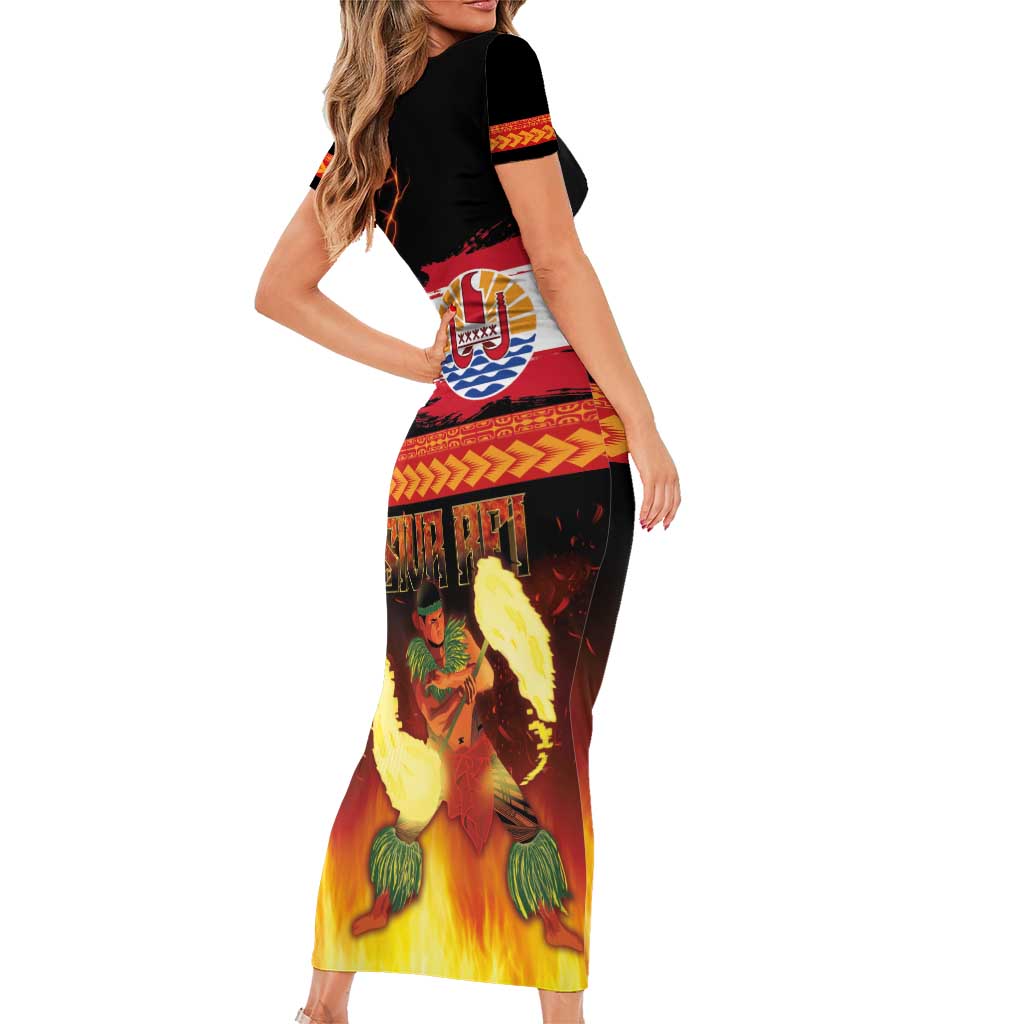 Tahitian Siva Afi Family Matching Short Sleeve Bodycon Dress and Hawaiian Shirt Tribal Performers of Tahitian Fire Knife Dancing LT03 - Polynesian Pride