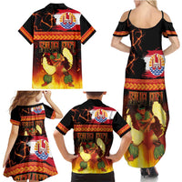 Tahitian Siva Afi Family Matching Summer Maxi Dress and Hawaiian Shirt Tribal Performers of Tahitian Fire Knife Dancing LT03 - Polynesian Pride