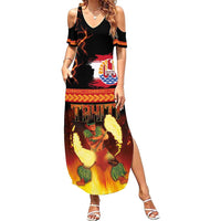 Tahitian Siva Afi Family Matching Summer Maxi Dress and Hawaiian Shirt Tribal Performers of Tahitian Fire Knife Dancing LT03 Mom's Dress Black - Polynesian Pride