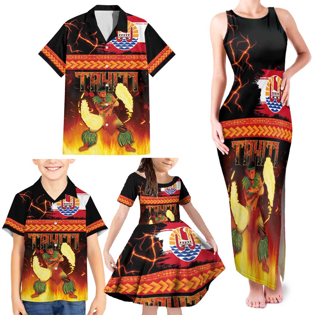Tahitian Siva Afi Family Matching Tank Maxi Dress and Hawaiian Shirt Tribal Performers of Tahitian Fire Knife Dancing LT03 - Polynesian Pride