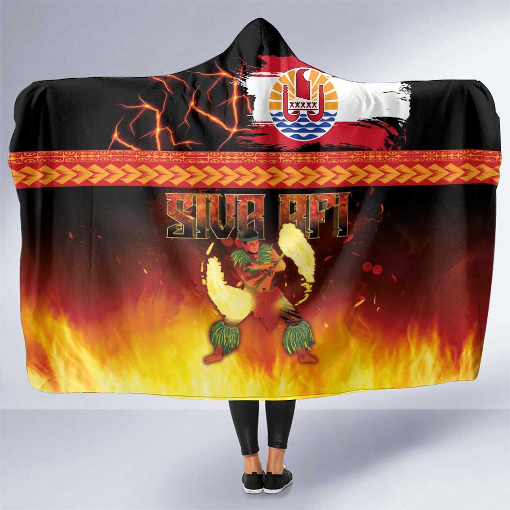Tahitian Siva Afi Hooded Blanket Tribal Performers of Tahitian Fire Knife Dancing LT03 One Size Black - Polynesian Pride
