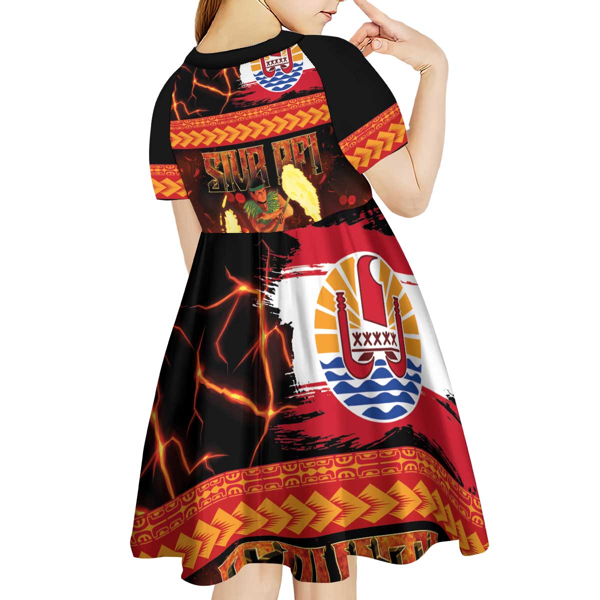 Tahitian Siva Afi Kid Short Sleeve Dress Tribal Performers of Tahitian Fire Knife Dancing LT03 - Polynesian Pride
