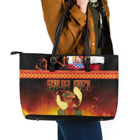 Tahitian Siva Afi Leather Tote Bag Tribal Performers of Tahitian Fire Knife Dancing LT03 - Polynesian Pride