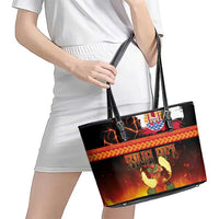 Tahitian Siva Afi Leather Tote Bag Tribal Performers of Tahitian Fire Knife Dancing LT03 - Polynesian Pride
