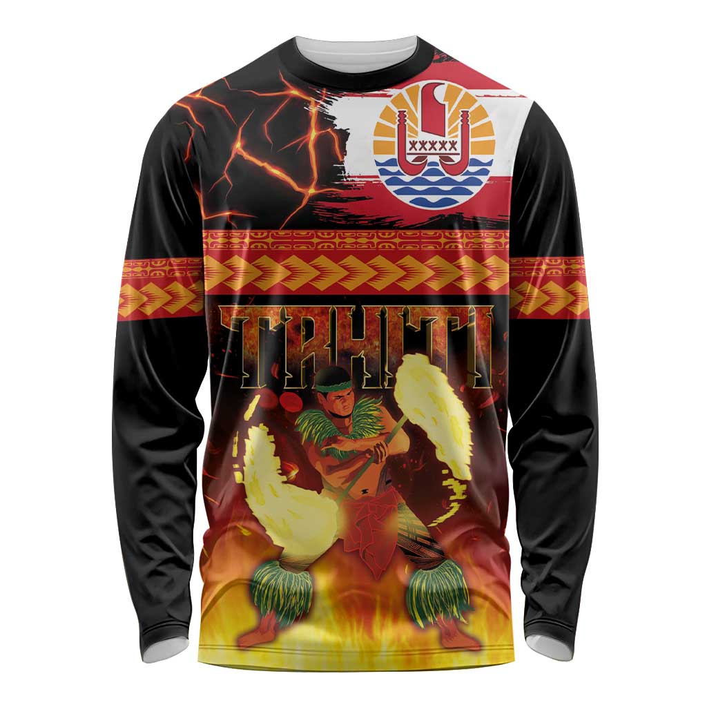 Tahitian Siva Afi Long Sleeve Shirt Tribal Performers of Tahitian Fire Knife Dancing LT03 Unisex Black - Polynesian Pride
