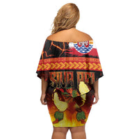 Tahitian Siva Afi Off Shoulder Short Dress Tribal Performers of Tahitian Fire Knife Dancing LT03 - Polynesian Pride