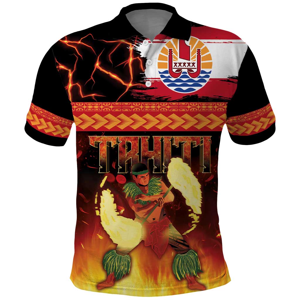 Tahitian Siva Afi Polo Shirt Tribal Performers of Tahitian Fire Knife Dancing LT03 Black - Polynesian Pride