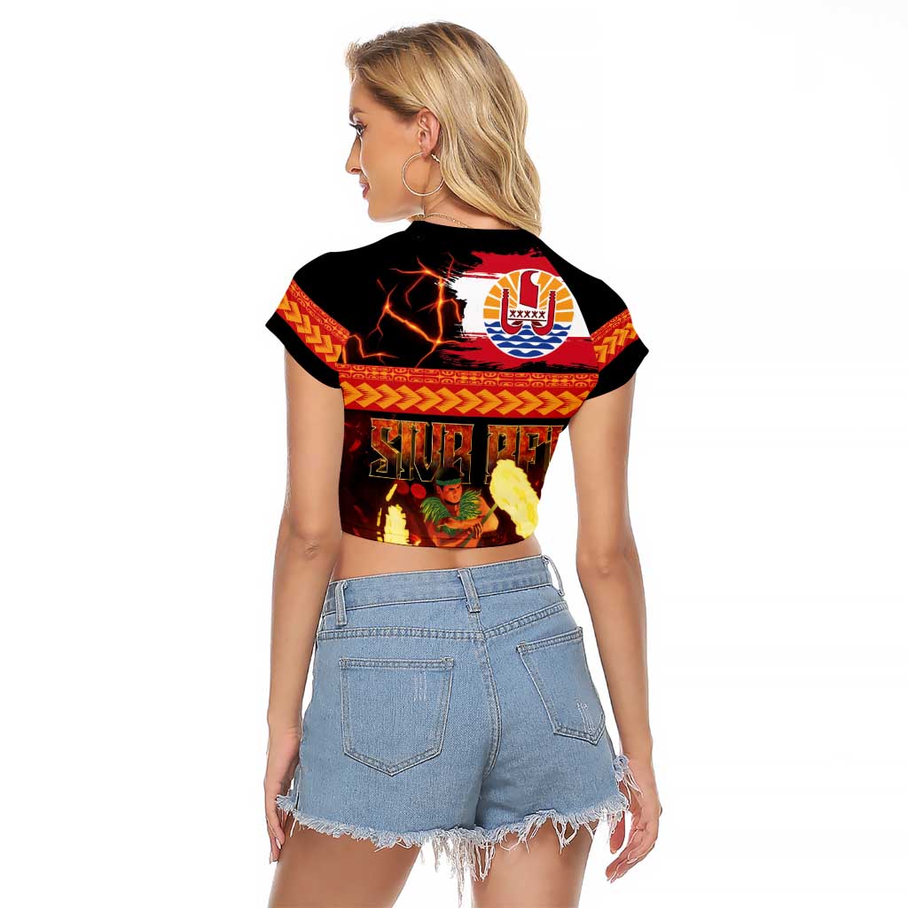 Tahitian Siva Afi Raglan Cropped T Shirt Tribal Performers of Tahitian Fire Knife Dancing LT03 - Polynesian Pride