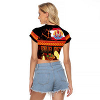 Tahitian Siva Afi Raglan Cropped T Shirt Tribal Performers of Tahitian Fire Knife Dancing LT03 - Polynesian Pride
