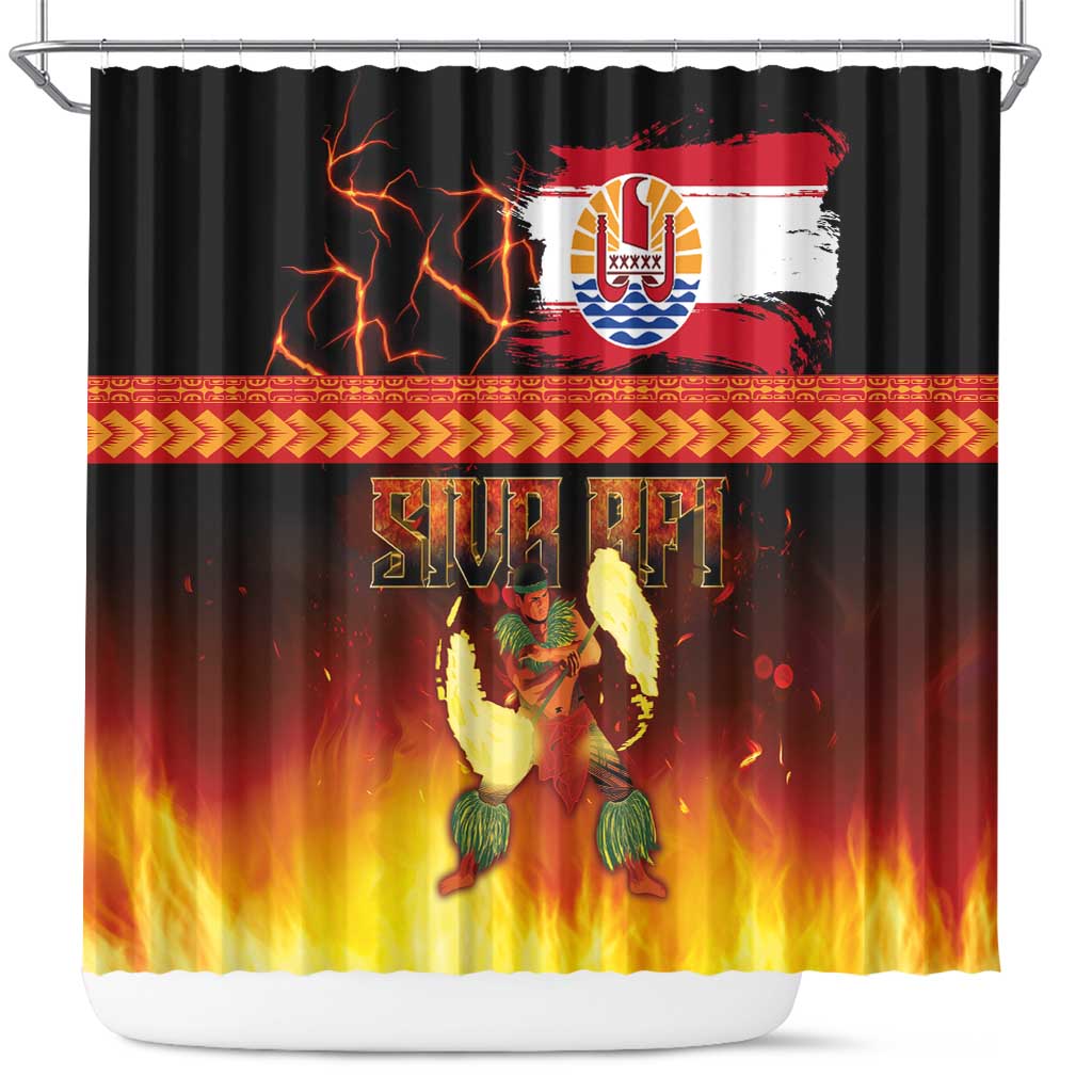 Tahitian Siva Afi Shower Curtain Tribal Performers of Tahitian Fire Knife Dancing LT03 Black - Polynesian Pride