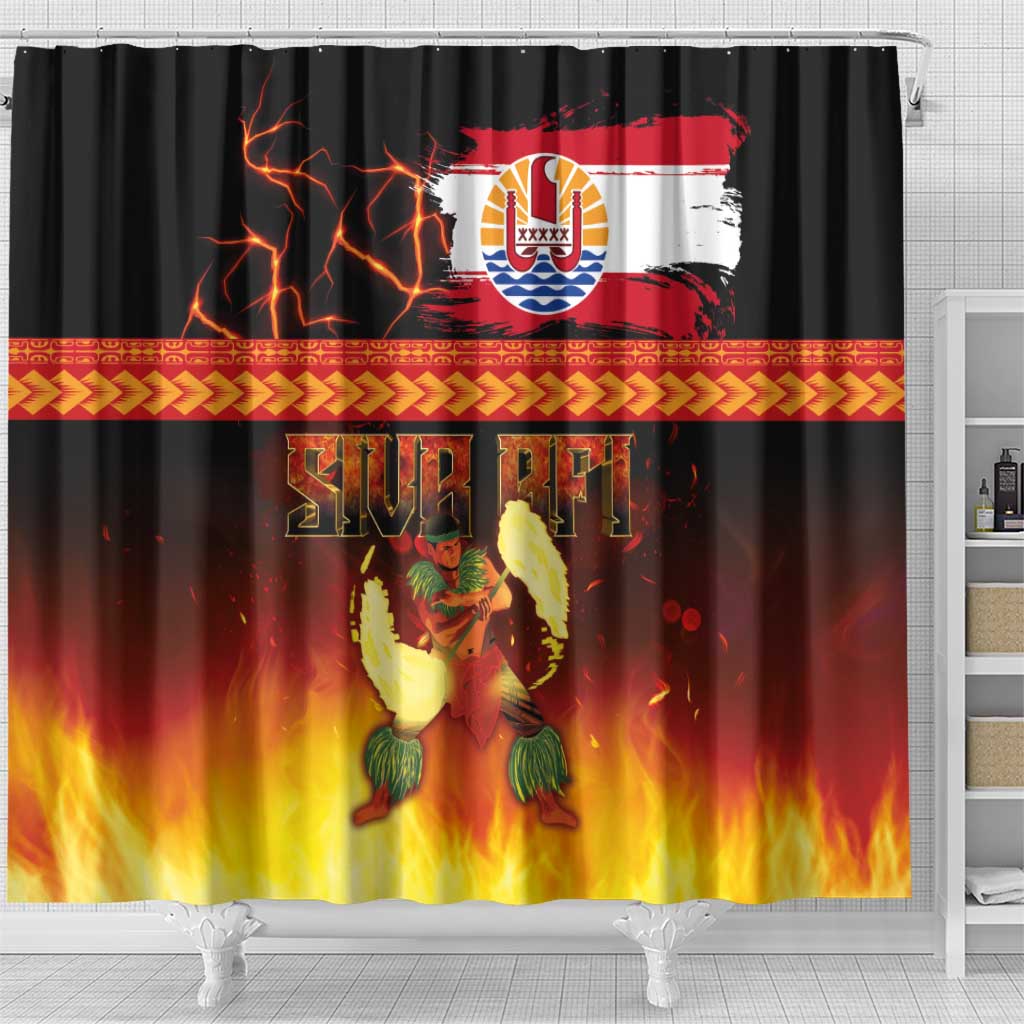 Tahitian Siva Afi Shower Curtain Tribal Performers of Tahitian Fire Knife Dancing LT03 - Polynesian Pride