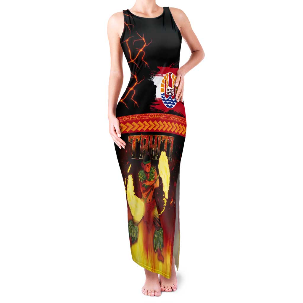 Tahitian Siva Afi Tank Maxi Dress Tribal Performers of Tahitian Fire Knife Dancing LT03 Women Black - Polynesian Pride