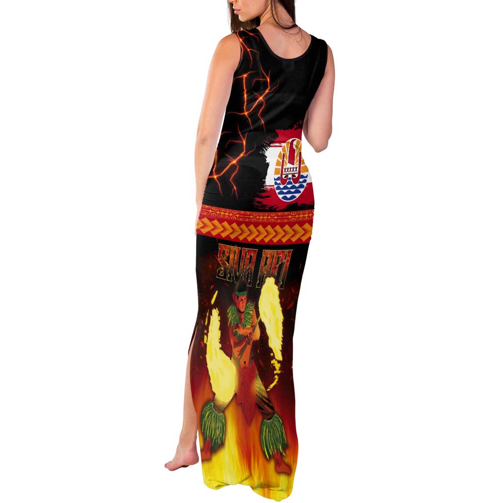 Tahitian Siva Afi Tank Maxi Dress Tribal Performers of Tahitian Fire Knife Dancing LT03 - Polynesian Pride