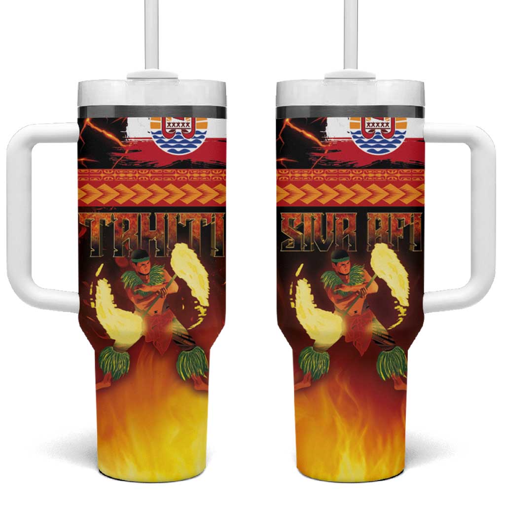 Tahitian Siva Afi Tumbler With Handle Tribal Performers of Tahitian Fire Knife Dancing LT03 One Size: 40 oz Black - Polynesian Pride
