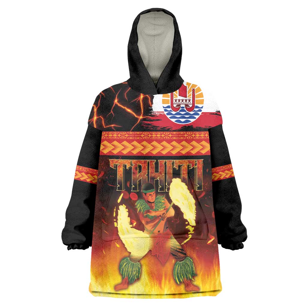 Tahitian Siva Afi Wearable Blanket Hoodie Tribal Performers of Tahitian Fire Knife Dancing LT03 One Size Black - Polynesian Pride