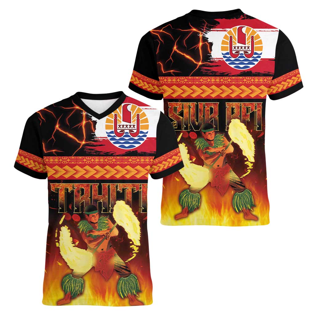 Tahitian Siva Afi Women V-Neck T-Shirt Tribal Performers of Tahitian Fire Knife Dancing LT03 - Polynesian Pride