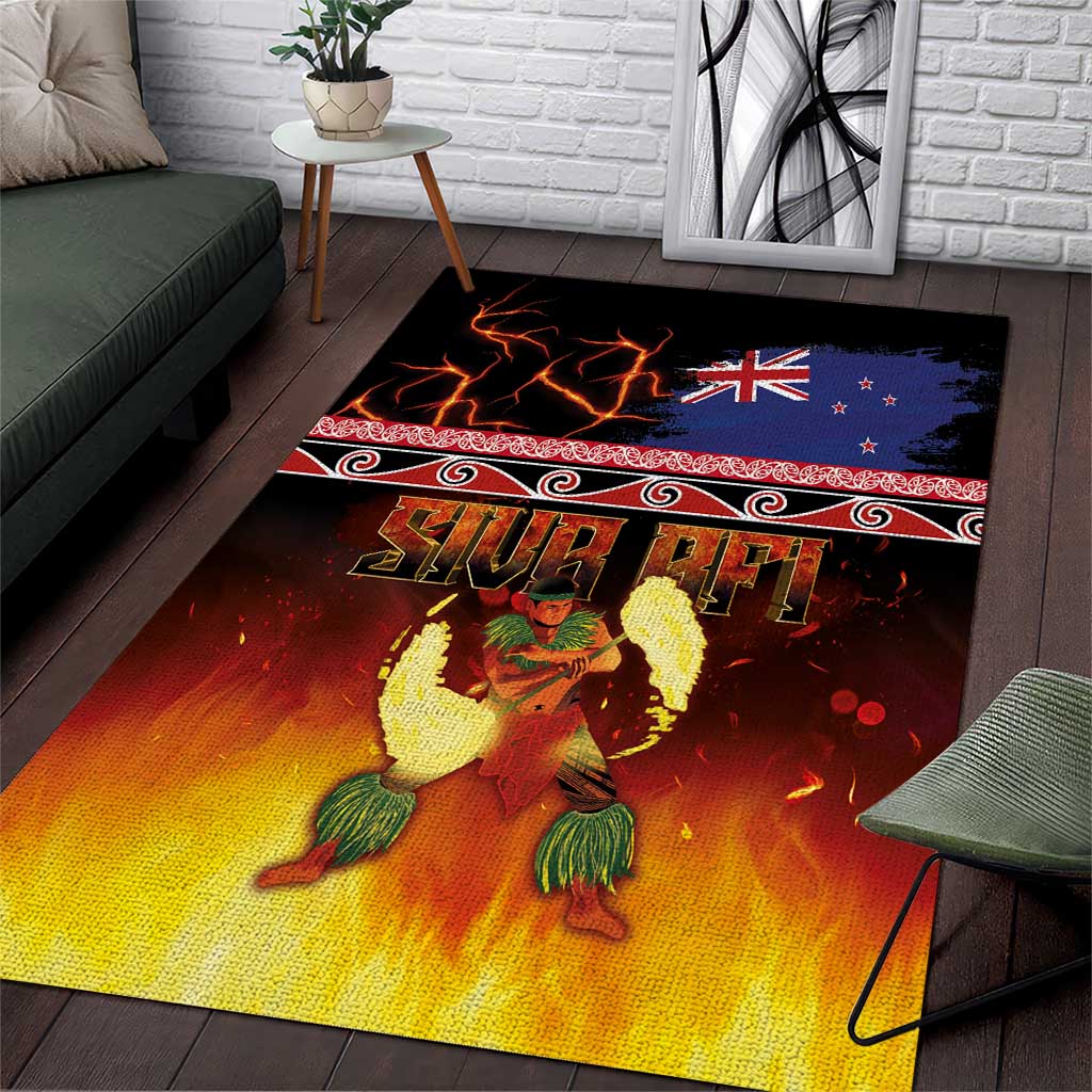 Aotearoa Siva Afi Area Rug Tribal Performers of Aotearoa Fire Knife Dancing LT03 Black - Polynesian Pride